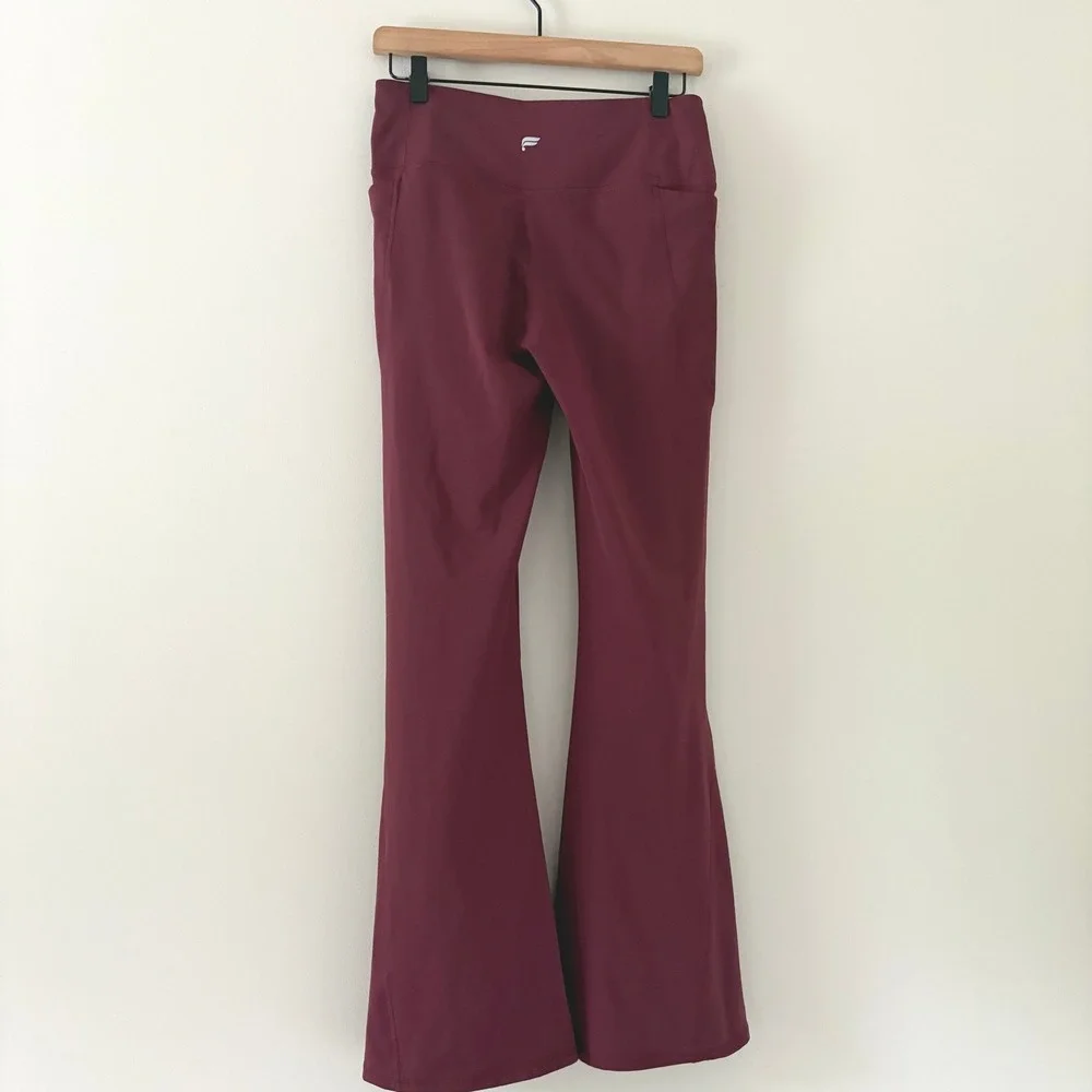 Fabletics Flare PureLuxe Pants Everyday Crossover Medium Burgundy Yoga Pockets